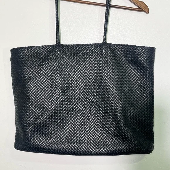 Quince Black Italian Leather Handwoven Tote Bag - Picture 2 of 14